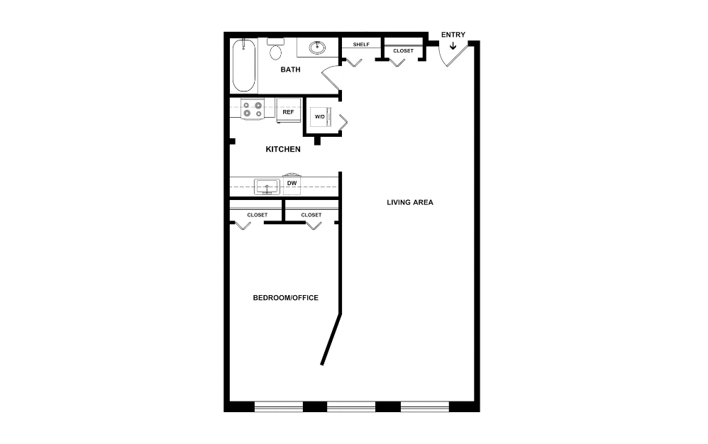 Calyx - 1 bedroom floorplan layout with 1 bathroom and 840 square feet (2D)