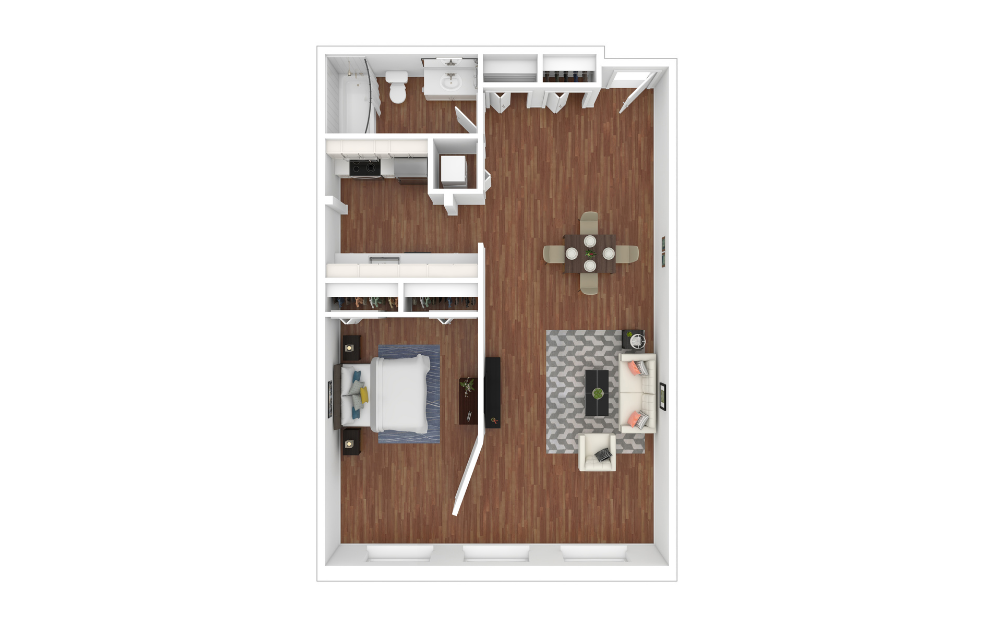 Calyx - 1 bedroom floorplan layout with 1 bathroom and 840 square feet (3D)