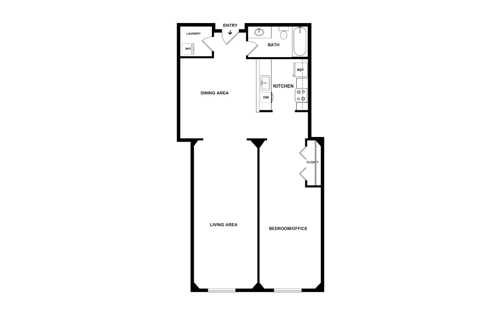 Sargent - 1 bedroom floorplan layout with 1 bathroom and 915 square feet (2D)