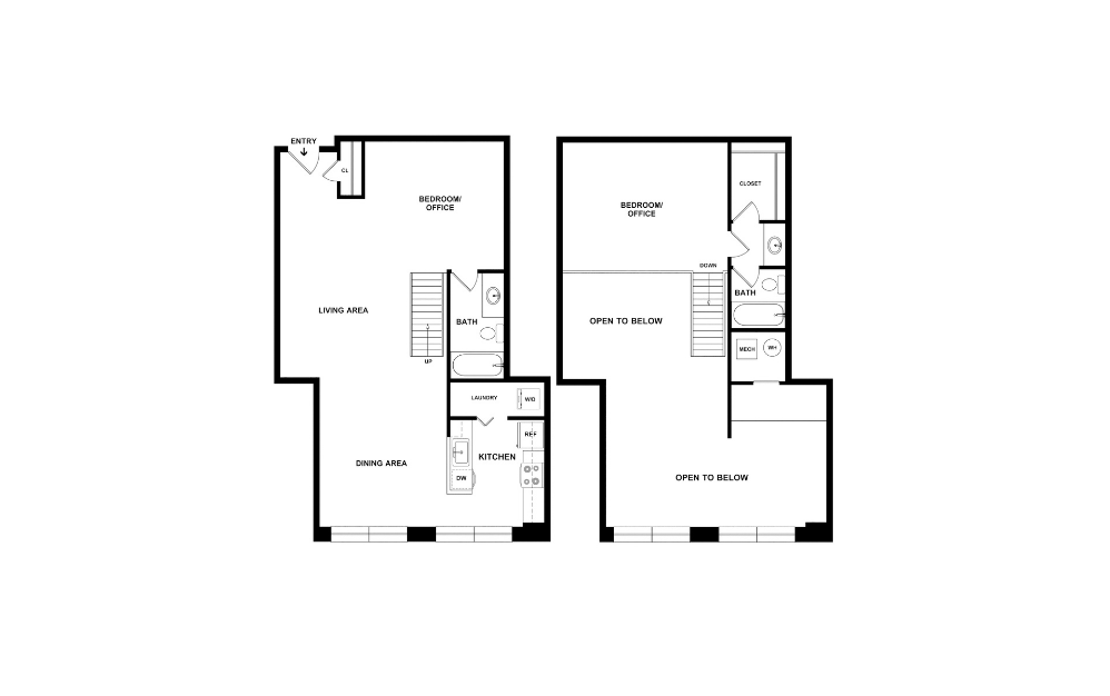 Duke - 2 bedroom floorplan layout with 2 bathrooms and 1147 square feet (2D)