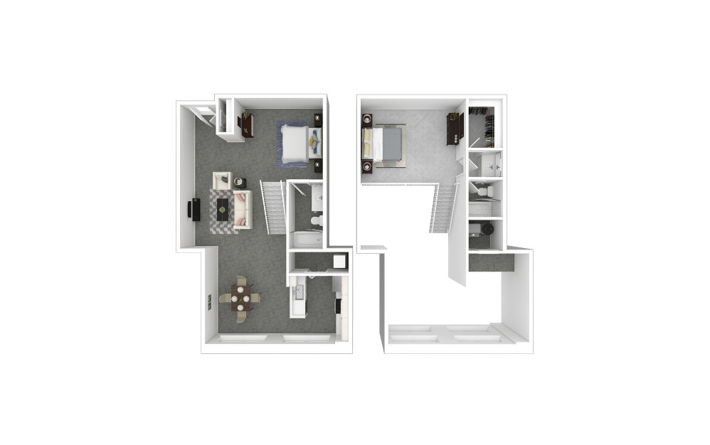 Duke - 2 bedroom floorplan layout with 2 bathrooms and 1147 square feet (3D) Duke - 2 bedroom floorplan layout with 2 bathrooms and 1147 square feet (3D)