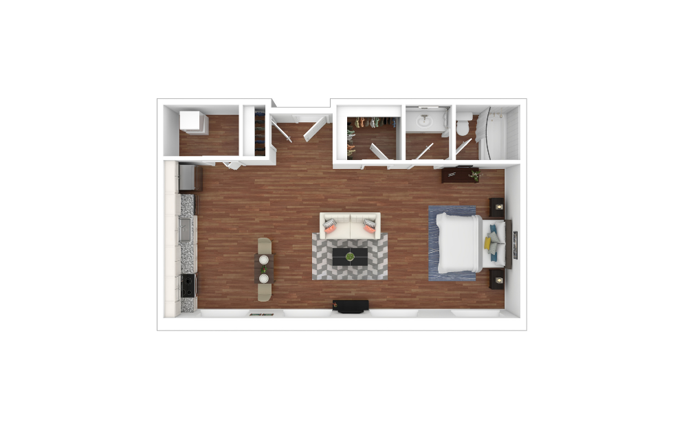 Weaver or Long Studio - 1 bedroom floorplan layout with 1 bathroom and 625 - 882 square feet (3D) Weaver or Long Studio - 1 bedroom floorplan layout with 1 bathroom and 625 - 882 square feet (3D)